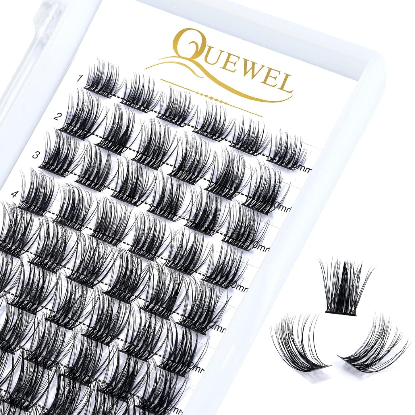 QUEWEL Cluster Lashes 72 Pcs Wide Stem Individual Lashes C/D Curl 8-16mm Length DIY Eyelash Extension False Eyelashes Soft for Personal Makeup Use at Home (natural03-D-MIX8-16)