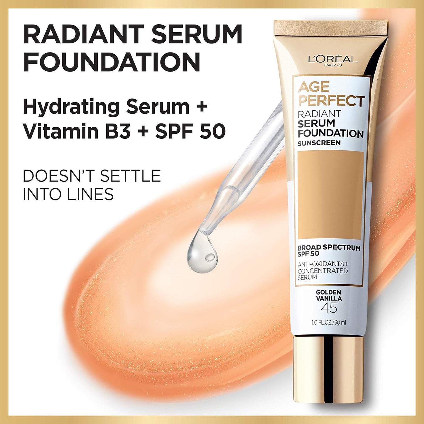 L'Oreal Paris Age Perfect Radiant Serum Foundation with SPF 50, Deep Cool, 1 Ounce