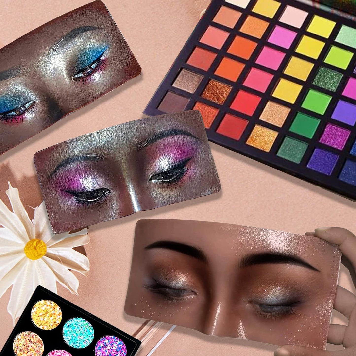 Silicone Makeup Mannequin Face, Makeup Practice Face Board for Makeup Artist Supplies, Mannequin Face for Makeup Practice with Makeup Brushes Rhinestones Sticker(Black)