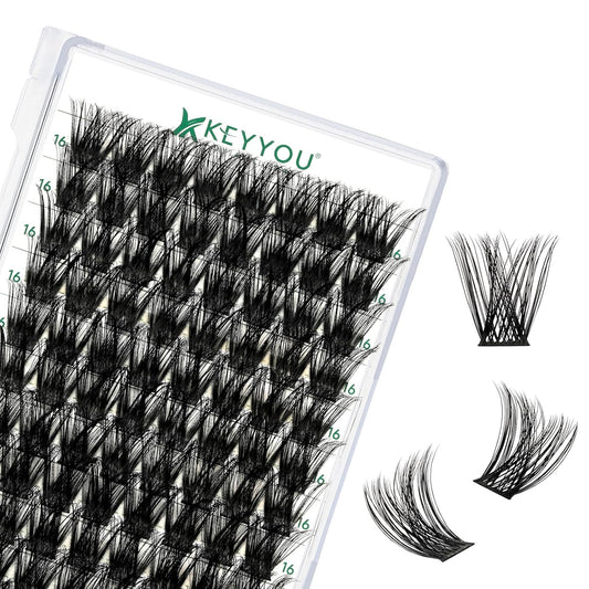 Lash Clusters 96pcs Individual Lashes Y01 C Curl 16mm Cluster Lashes KEYYOU Volume Wispy Lash Extension Soft&Comfortable Easy DIY at Home(Y01,C-16mm)