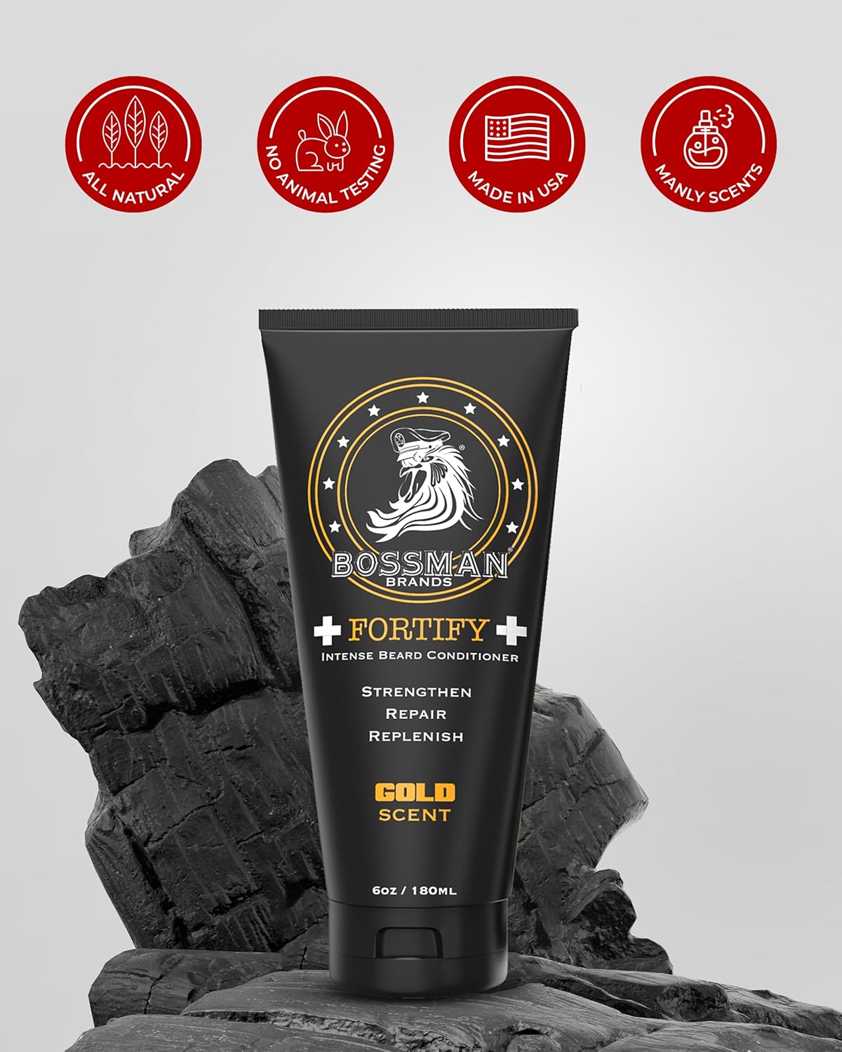Bossman Fortify Intense Beard Conditioner for Men (Gold Scent) – Moisturizes, Replenishes & Protects with Natural Ingredients – Thicker Formula, Made in USA