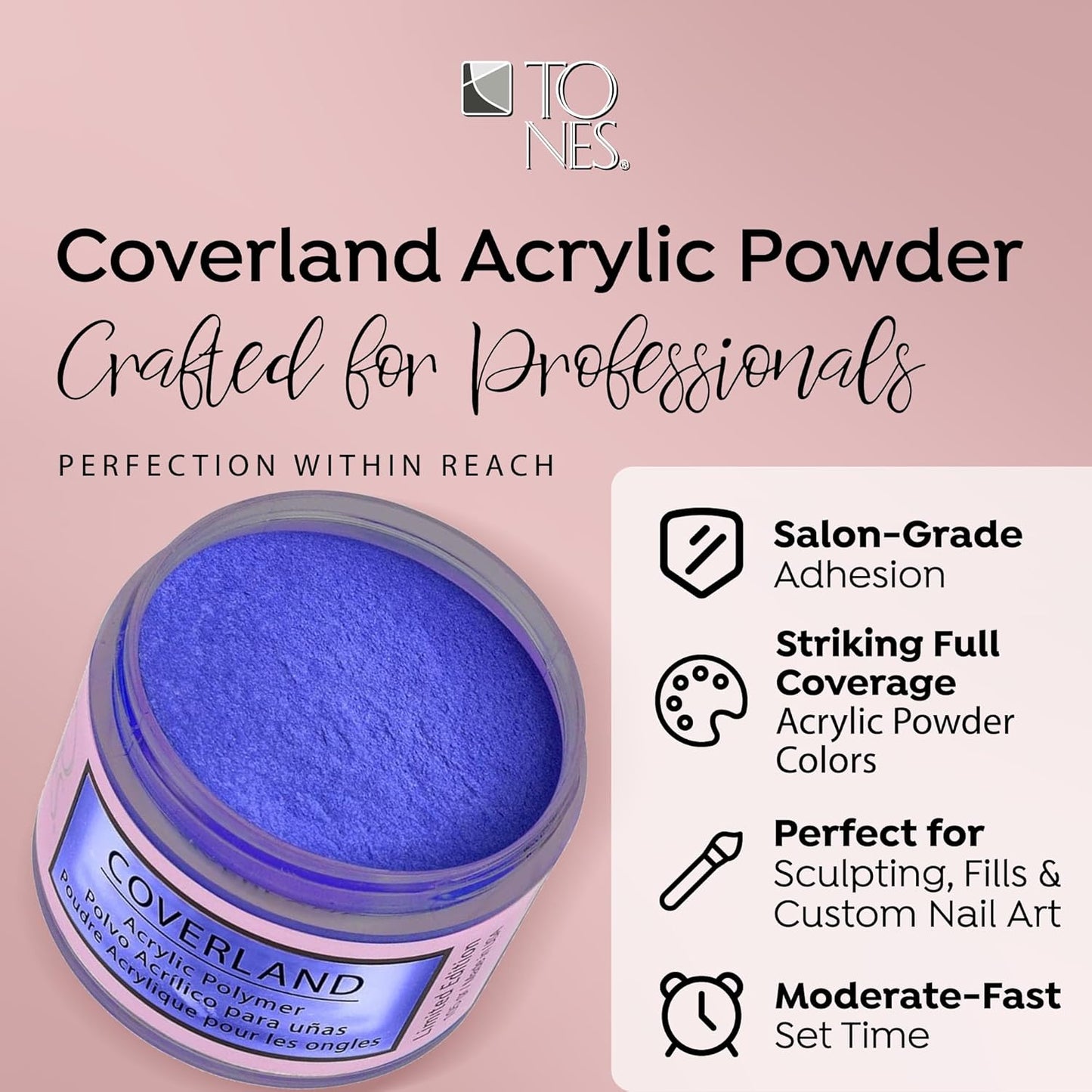 Tones Coverland Acrylic Nail Powder "Naughty Or Nice" - Limited Edition Acrylic Powder for Nail Design, Sculpting, and Masking Nail Bed Imperfections - Professional Acrylic Nail Supplies - (1.5 Oz)