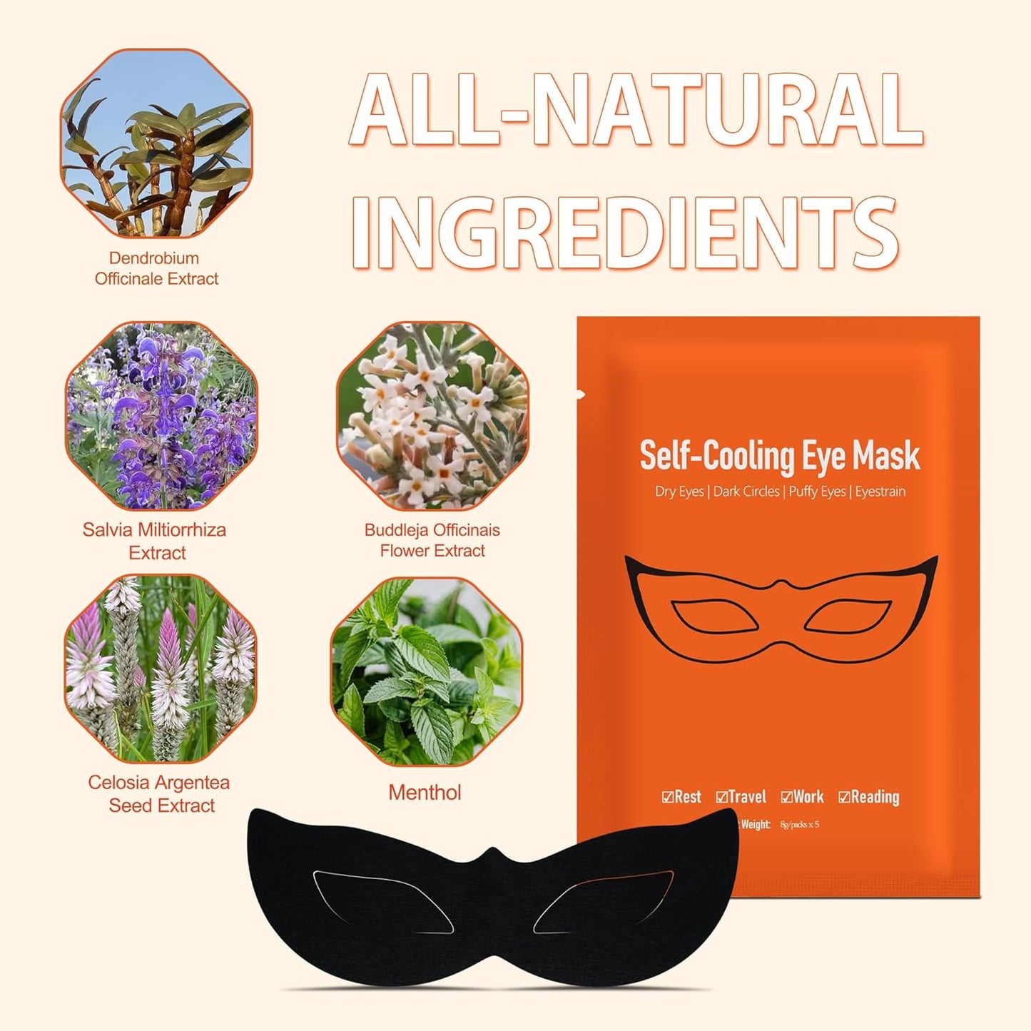 YDN Hydrogel Self Cooling Eye Mask, Individually Sealed, Cold Eye Mask for Puffiness/Dark Circles/Eye Bags/Dry Eyes/Migraines/Stress Relief, Travel Essentials - 5 Count