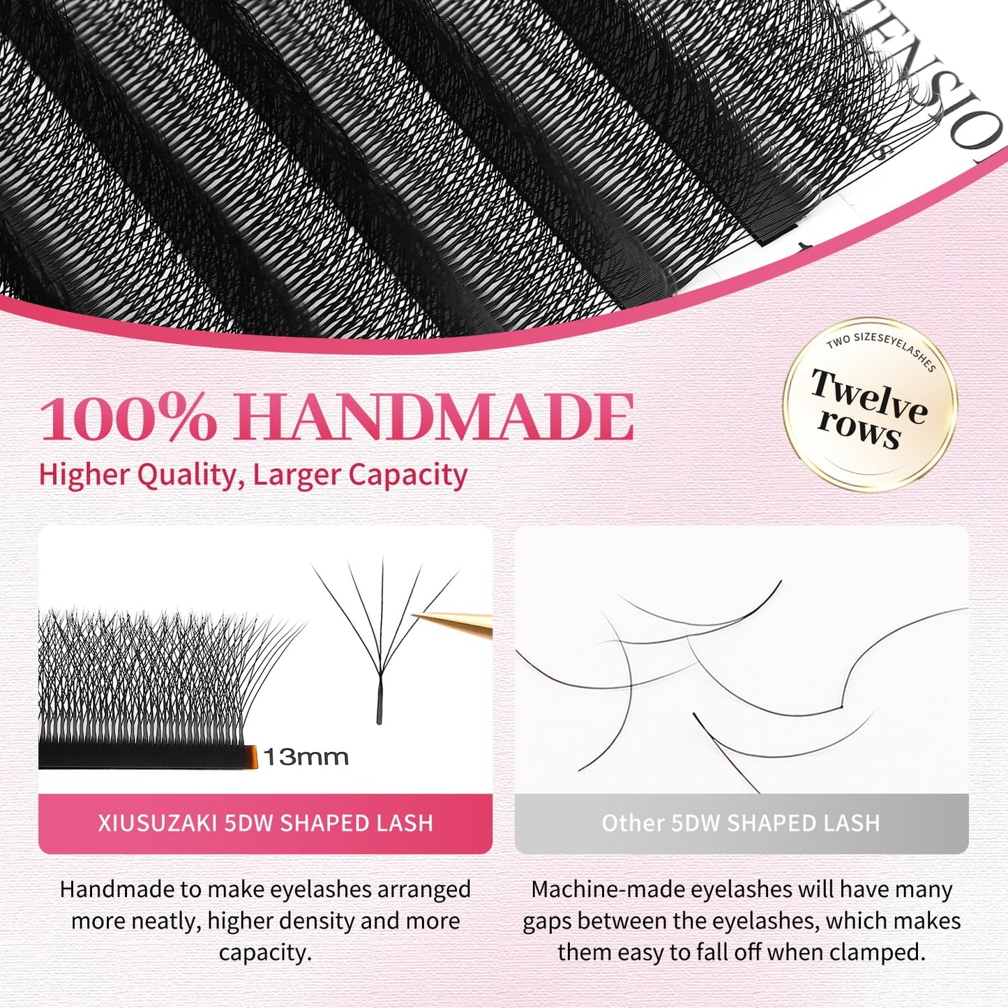 W Lash Extensions Supplies 5D Eyelash Extensions W Shape 0.07mm Thickness D Curl 15mm Premade Fans Easy Fan Lashes Volume Matte Black 12 Rows Crisscross Eye Lashes(W-5D-0.07-D,15mm)