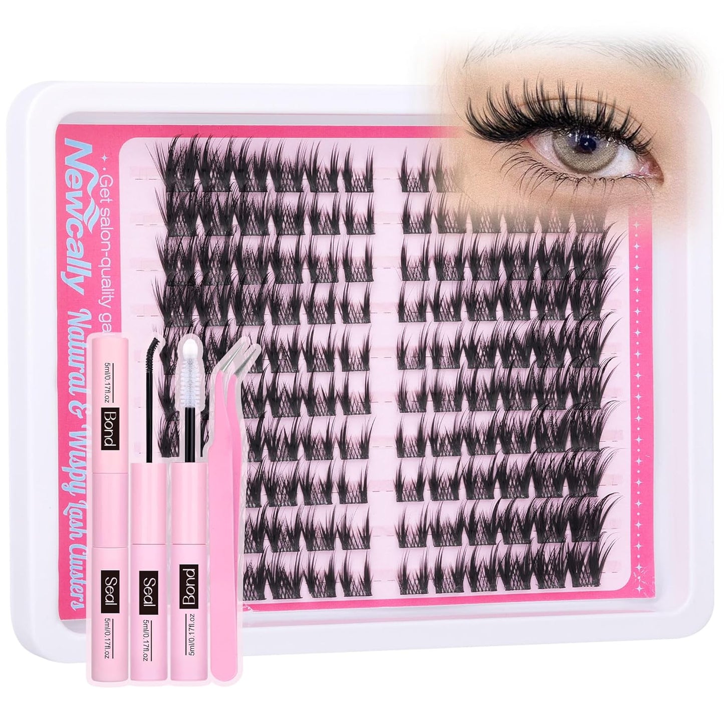 Cat Eye Lash Clusters Kit Wispy Manga Lash Extension Kit Natural Look Cluster Eyelash Extensions Fairy D-curly Cluster Lashes Kit 9-16MM DIY Eyelash Extension Kit by Newcally