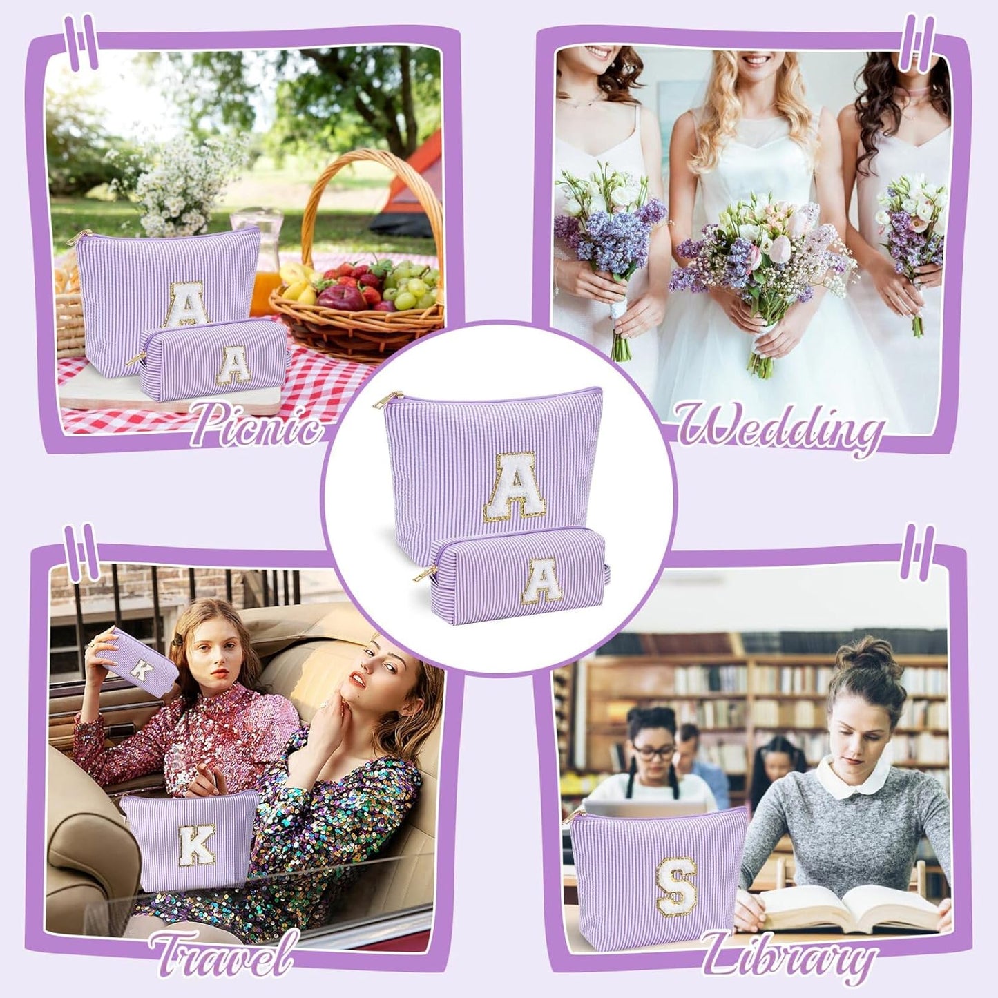 YOOLIFE Mothers Day Gifts Preppy Stuff Tween Girls Gifts Graduation Teacher Gifts Monogram Makeup Pouch Makeup Organizer Bag Beauty Bag Personalized Birthday Gifts for Women Her Preppy Makeup Bag S