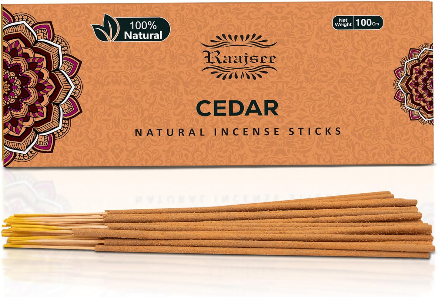 Raajsee Cedar Incense Sticks, 100%-Natural Charcoal Free Organic Non Toxic Clean Burning Handmade Insence Sticks 100 gm Pack, Meditation Gifts – Spritual Cleansing