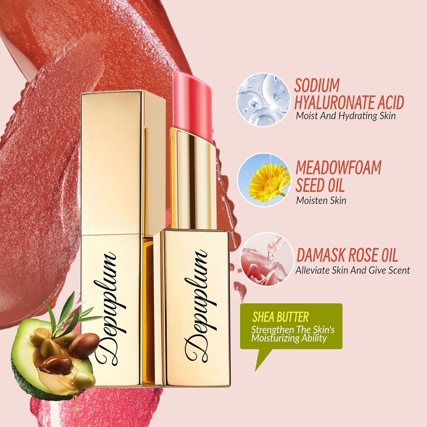 Rose Pink Lipstick Moisturizing for Women Shimmer Tinted Lip Balm Hydrating Nourishing Lip Gloss Vegan& Cruelty Free Lip Makeup, ZG120 Peace