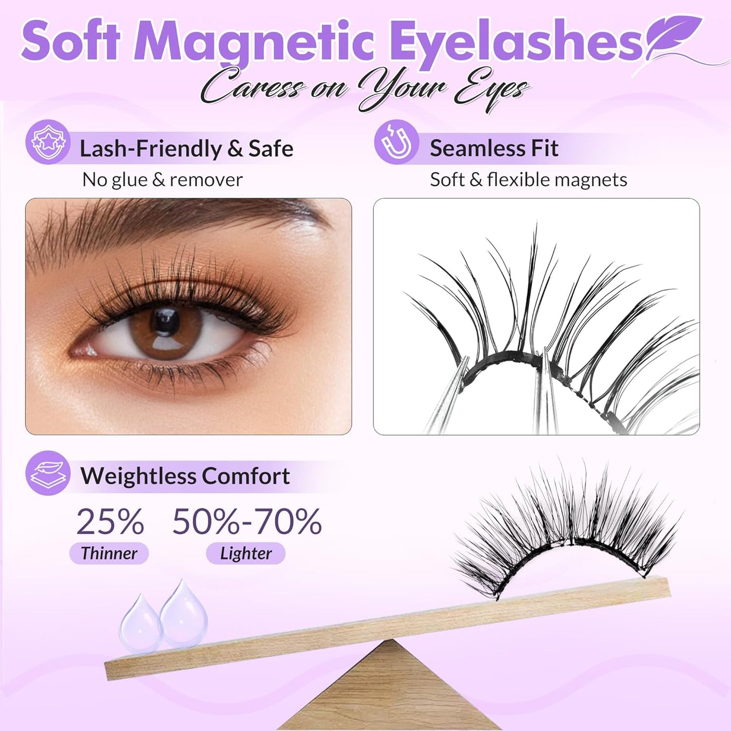 Bepholan Soft Magnetic Lashes with Applicator,No Glue Needed Reusable Magnetic Eyelashes Natural Look Easy to Wear and Remove Waterproof Cruelty-free False Eyelashes（RC01）