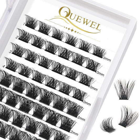QUEWEL Lash Clusters 72 Pcs Cluster Lashes Wide Stem Eyelash Clusters C/D Curl 8-16mm DIY Eyelash Extensions Mega Style for Self Easy To Use at Home(Mega-C-MIX8-16)