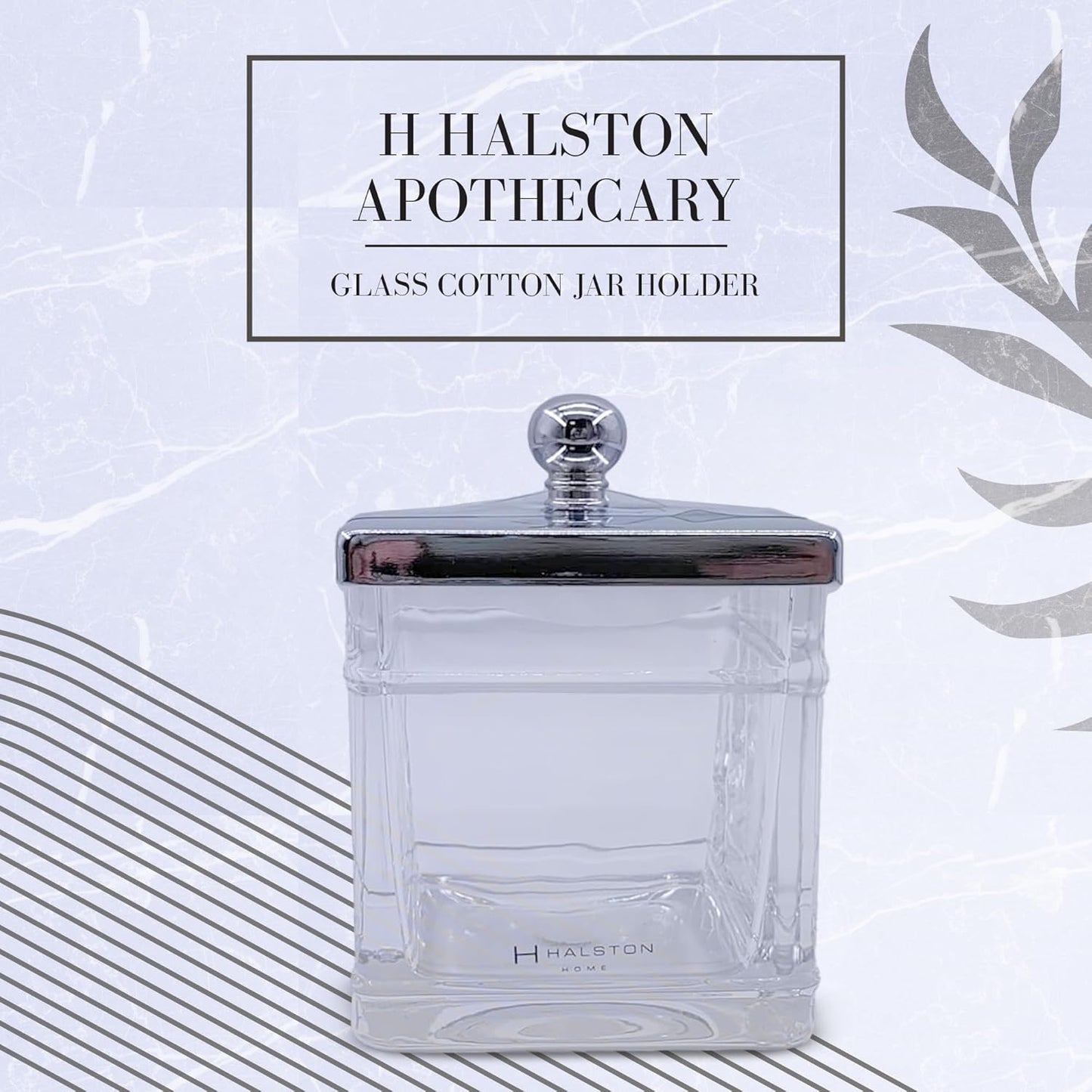 Apothecary Glass Cotton Jar Holder Silver Stainless Steel Lid, Elegant Bathroom Storage Canister for Qtips, Cotton Balls, Floss, Makeup Organizer, Vanity Bathroom Organization