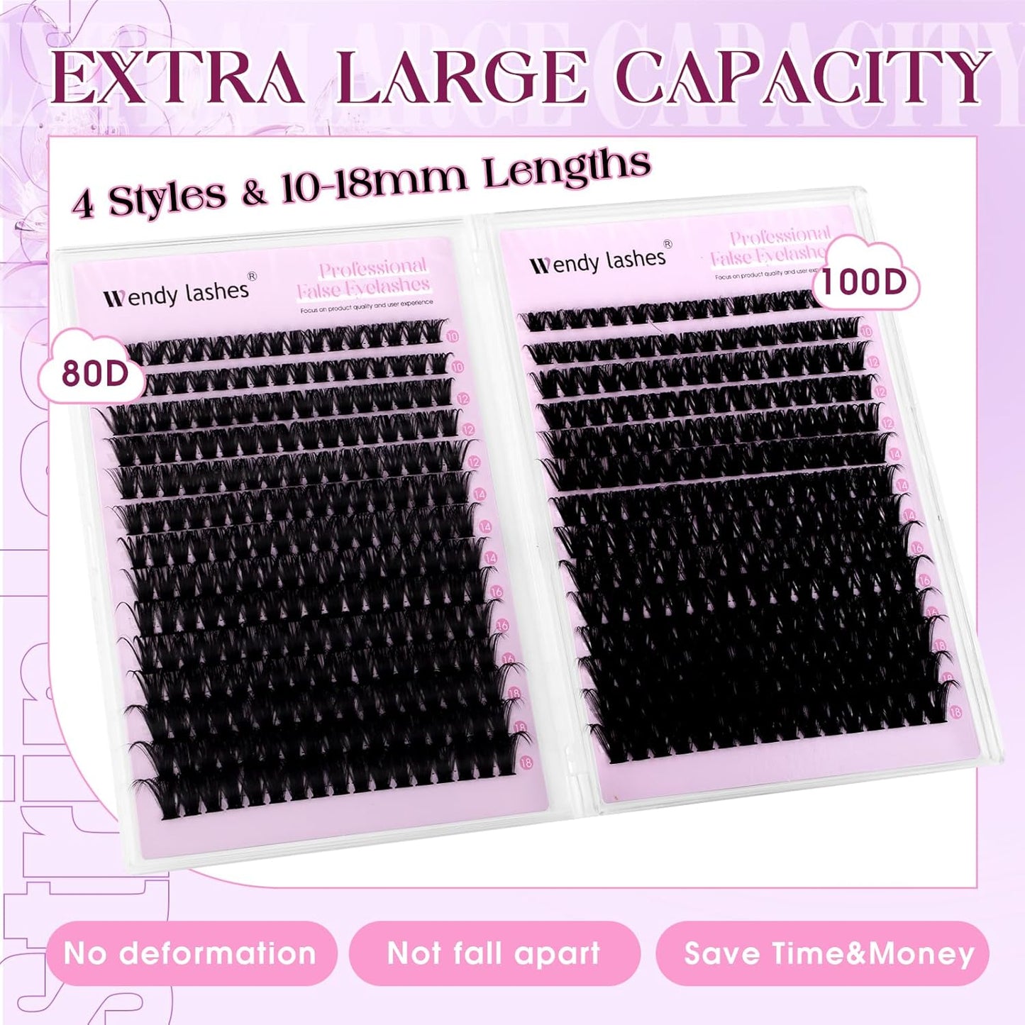 WENDY DIY D Curl Lash Clusters Book 468 Pcs Natural Look Individual Cluster Lashes Book Wispy-lashes Soft,80D+100D,28,10-18 mixed
