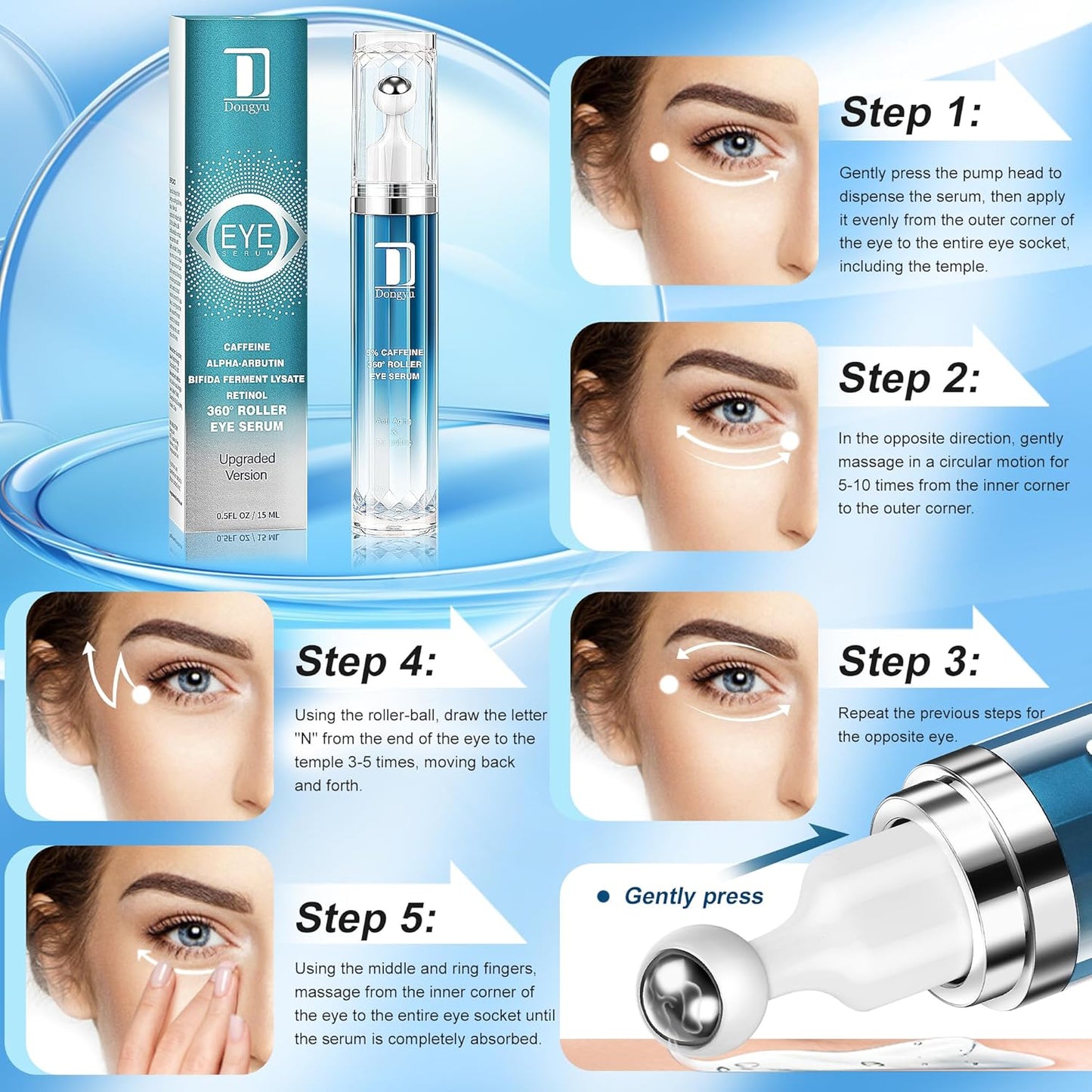 Caffeine Eye Cream for Dark Circles: Under Eye Serum for Puffiness Bags Daily Care before Dates Parties Women Men