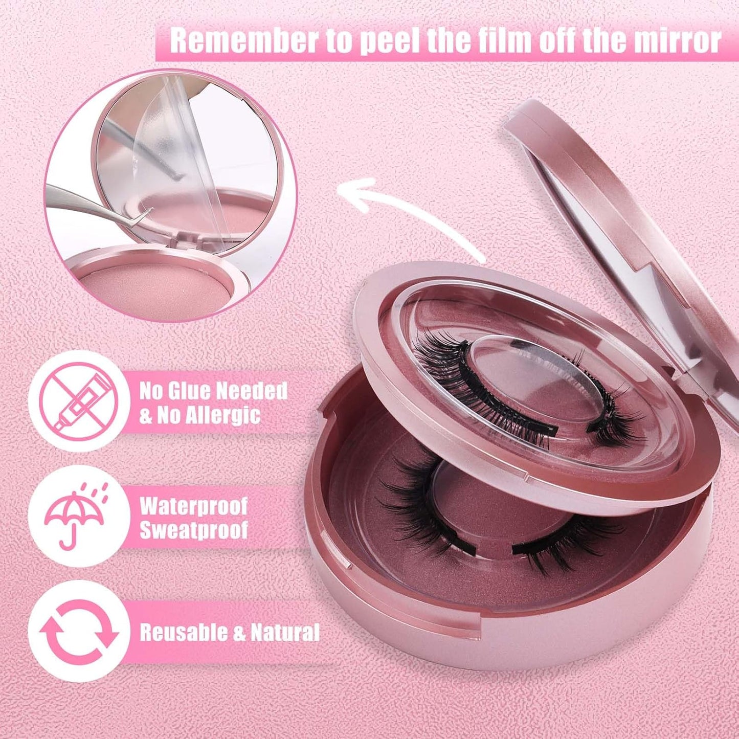 FADLASH Magnetic Eyelashes with Applicator 2 Pairs Waterproof Cat Eye Magnetic Lashes Natural Look Reusable Easy to Wear and Remove, Black (MC+WJ26)