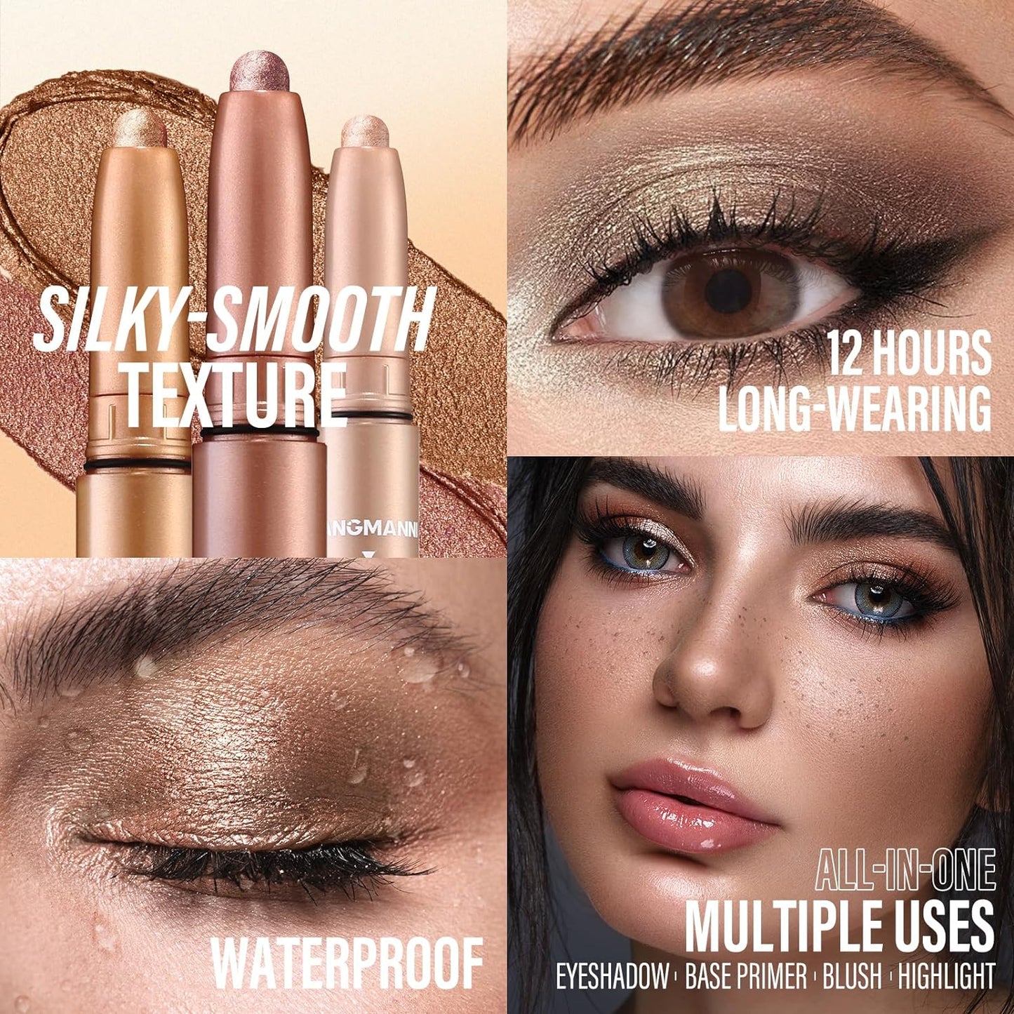 LANGMANNI Eyeshadow Stick,4 PCS Waterproof Multi-Color Eyeshadow Pen Set,Creamy Long-Lasting Eye Makeup Kit,Natural & Shimmer Shades Contour Stick,Gifts For Women (#6+10+11+21-4Colors)