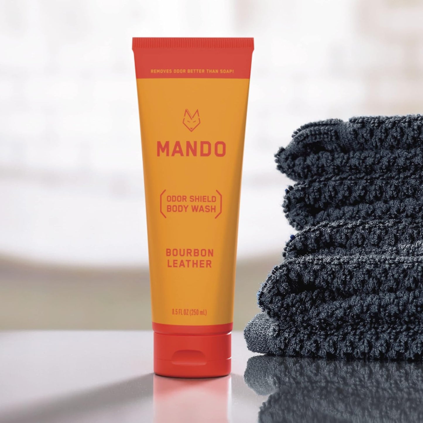 Mando Odor Shield Body Wash - 24 Hour Control - Removes Odor Better than Soap - SLS and Paraben Free, Skin Safe - 8.5 Ounce (Bourbon Leather)
