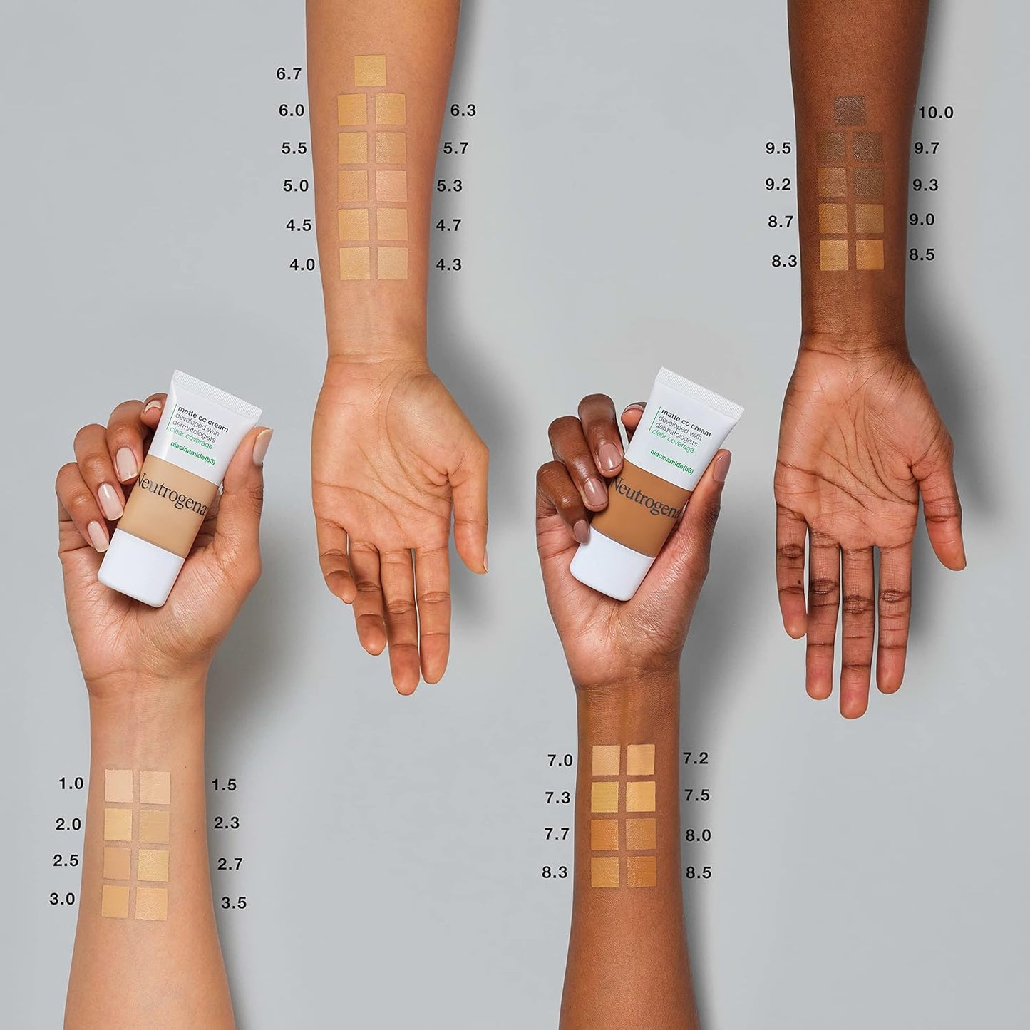 Neutrogena Clear Coverage Flawless Matte CC Cream, Full-Coverage Color Correcting Cream Face Makeup with Niacinamide (b3), Hypoallergenic, Oil Free & Fragrance Free, Cinnamon, 1 oz