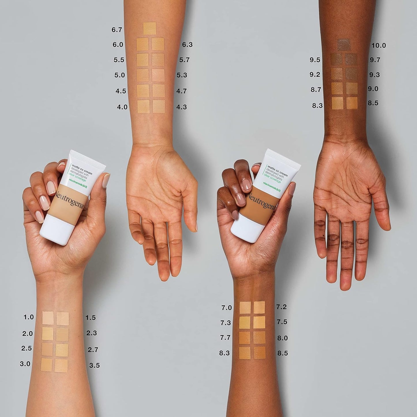 Neutrogena Clear Coverage Flawless Matte CC Cream, Full-Coverage Color Correcting Cream Face Makeup with Niacinamide (b3), Hypoallergenic, Oil Free & Fragrance Free, Golden Ecru, 1 oz