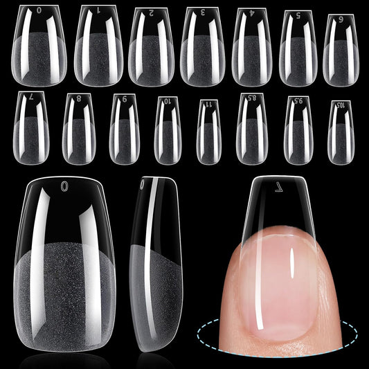 TOMICCA Medium Coffin Nail Tips, 240Pcs Half Matte Nail Tips, 15 Sizes Nail Extension Tips Set, Full Cover Pre Shaped Fake Nails for Beginner and Professional DIY Nail Salon