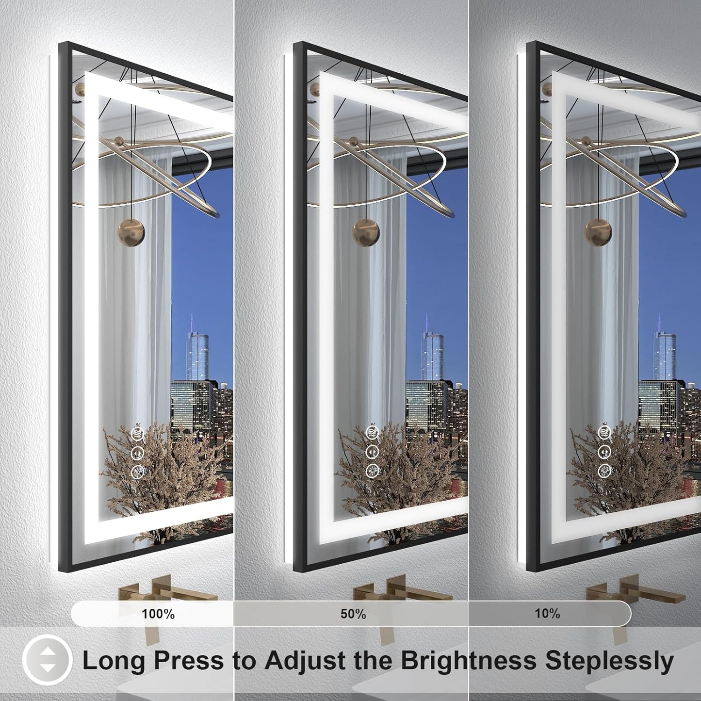 OKPAL 40x36 LED Bathroom Mirror with Front and Backlit, Anti-Fog Lighted Vanity Mirror, Dimmable LED Bathroom Vanity Mirror for Wall with 3 Colors, Memory, Shatter-Proof, ETL Listed