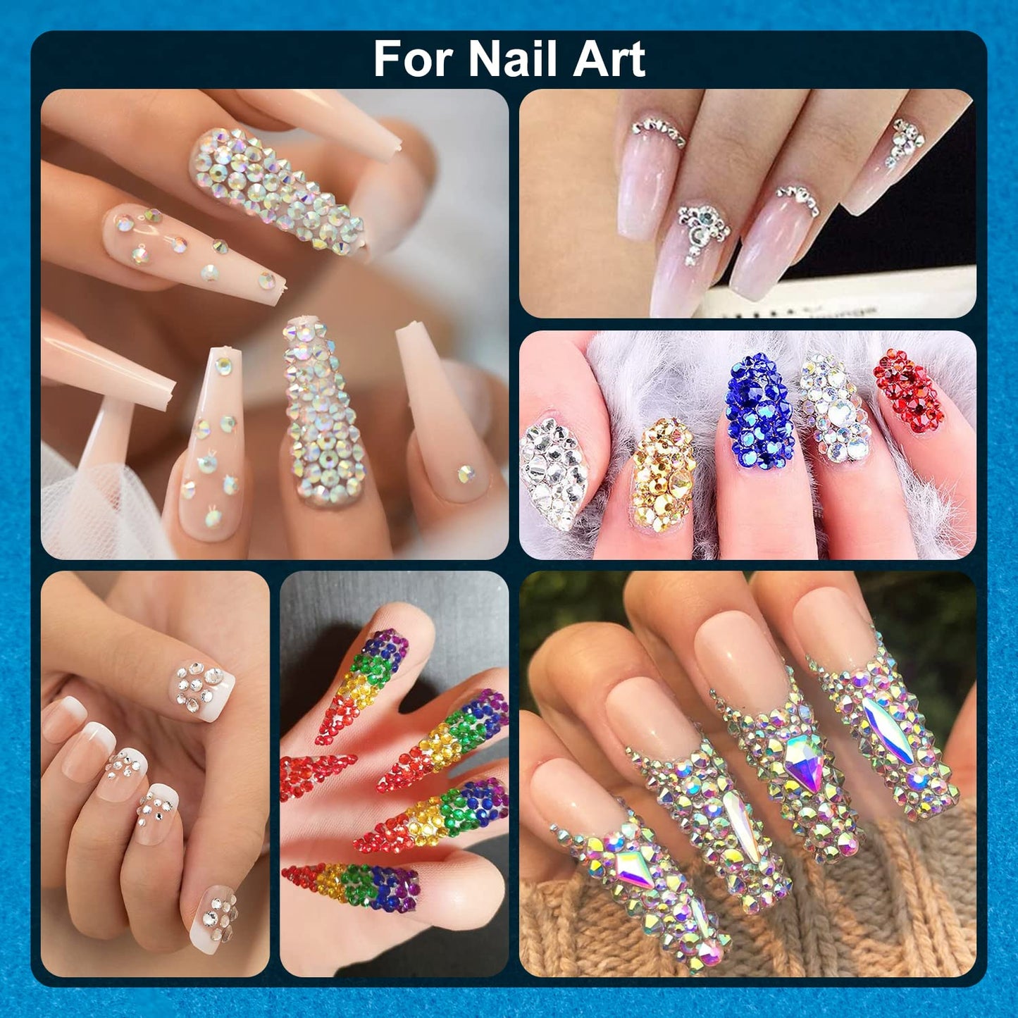 Nail Art Rhinestone Glue Gel&2 Boxes Flatback Gems Kit, 1 Tube of 15ml Rhinestone Gel Glue(UV/LED Needed)+Round Glass Crystal Clear Gemstones with Pickup Tools