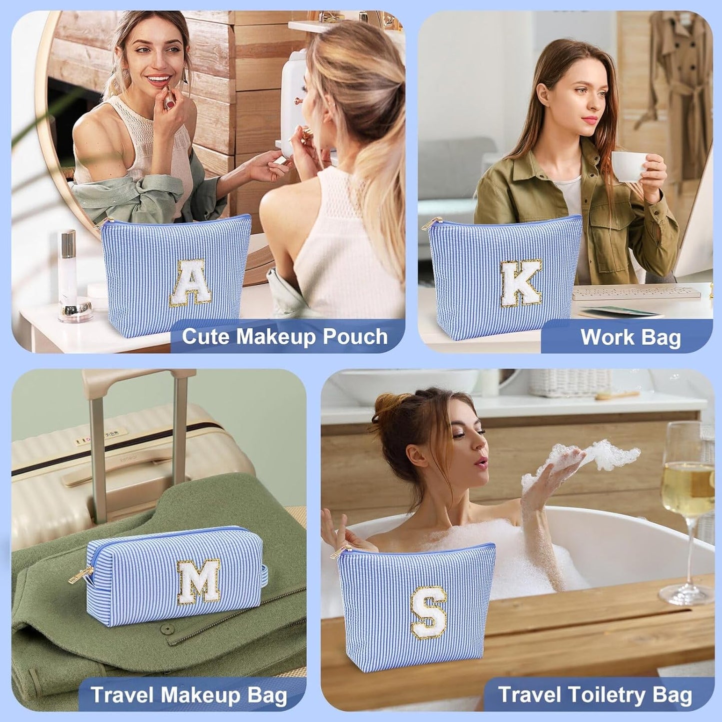 YOOLIFE Personalized Travel Makeup Bag - Cute Cosmetic & Skin Care Bag for Sister, Wife, Friend, Engagement, Wedding, Mother's Day Gift