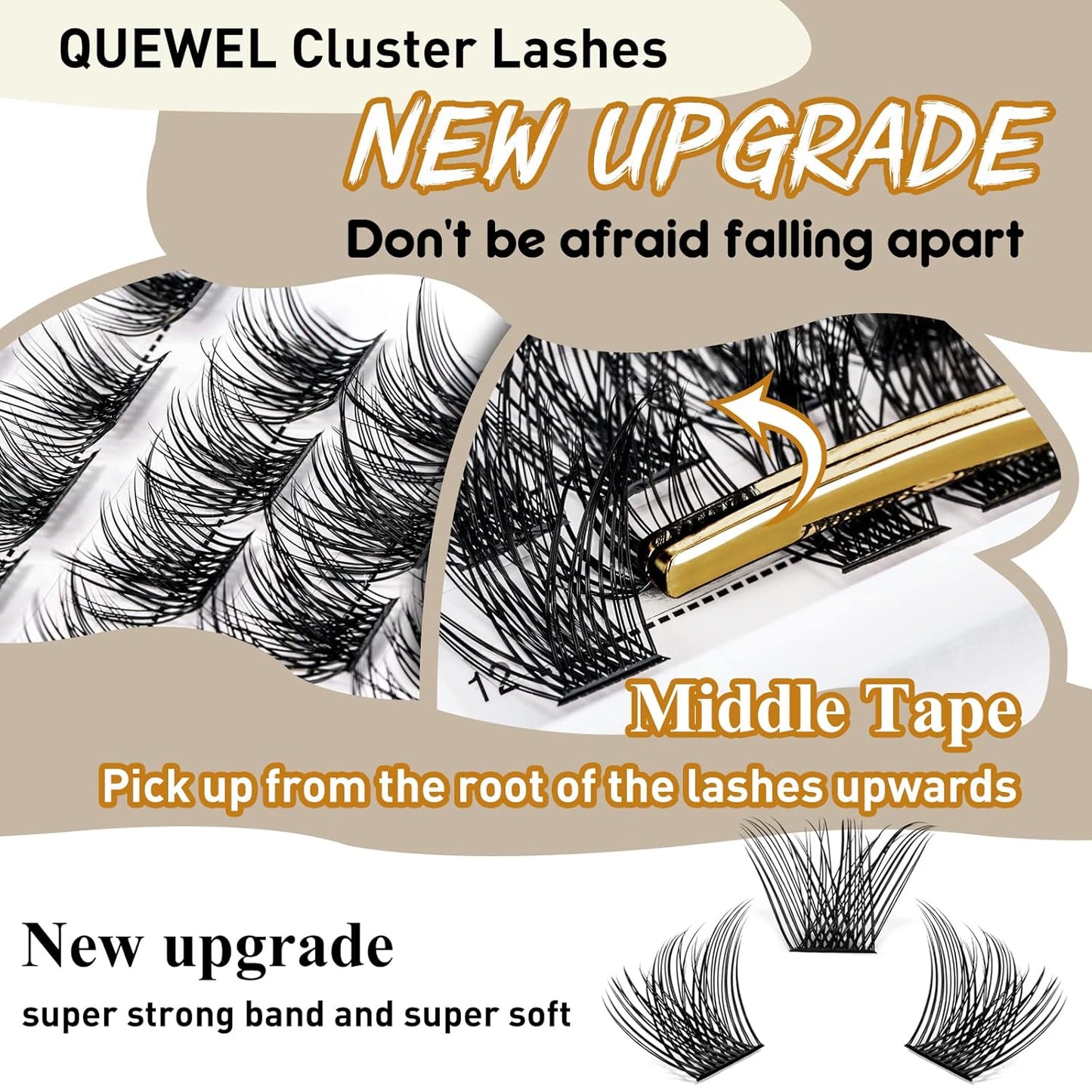 QUEWEL Cluster Lashes 72 Pcs Wide Stem Individual Lashes C/D Curl 8-16mm Length DIY Eyelash Extension False Eyelashes Soft for Personal Makeup Use at Home (H03-C-16)