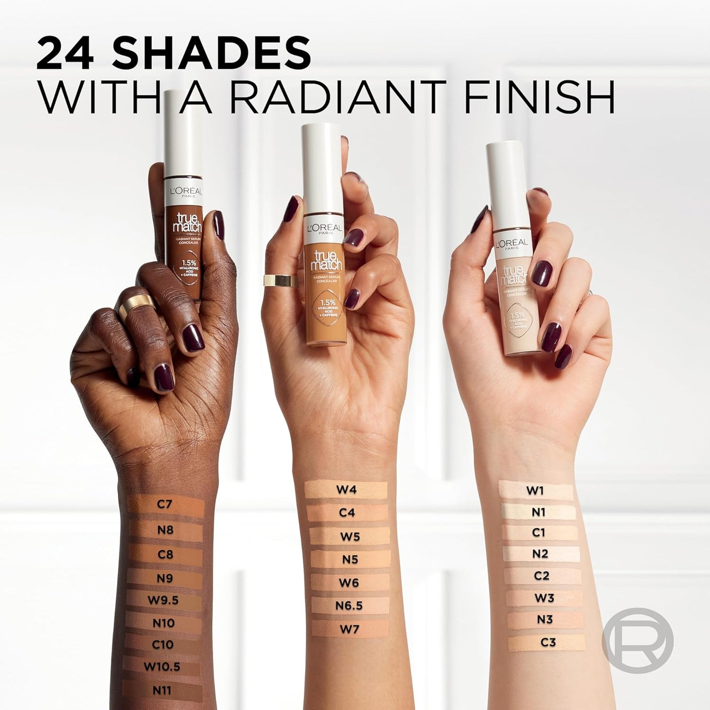 L’Oréal Paris True Match Radiant Serum Concealer, Brightening Under Eye Concealer Make Up with 1.5% Hyaluronic Acid and Caffeine, N8, 0.33 Oz