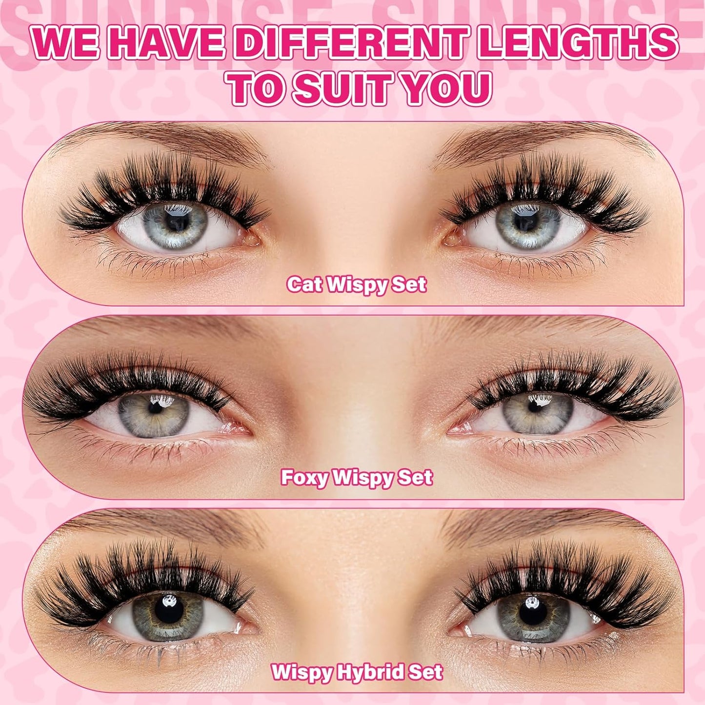 PROLASHBEAUTY Lash Clusters Kit Flora Eyelash Clusters 3D Volume Dramatic Soft Plushy Clusters Lashes Kit with Waterproof Lash Bond and Seal Eyelash Applictor Remover (Sunrise,8-16mix)