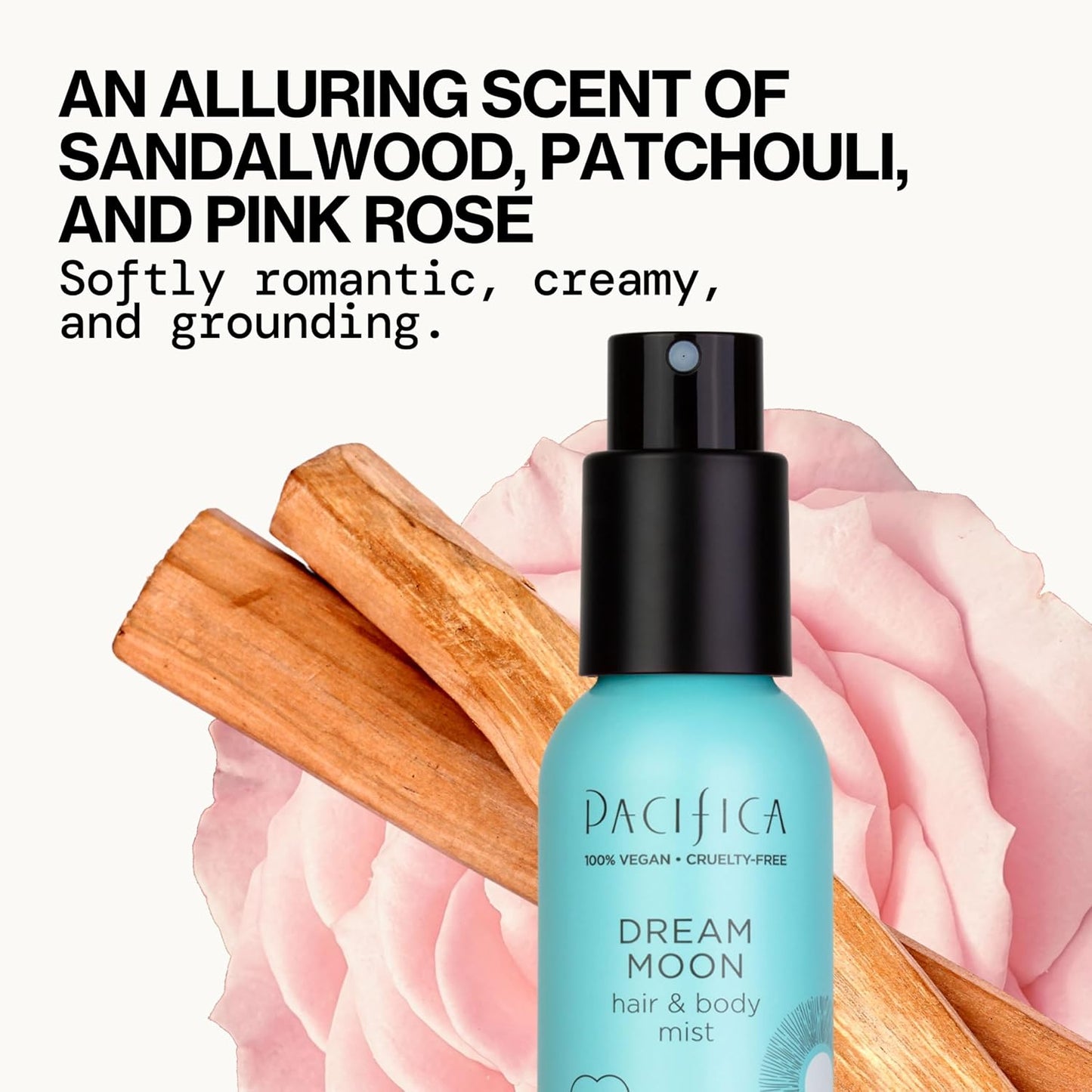 Pacifica Hair Perfume & Body Fragrance Spray Mist - Dream Moon with Bergamot, Pear, Pink Rose, Coconut, Vanilla, Sandalwood & Patchouli – Alcohol-Free, Vegan & Cruelty-Free, 5 oz (1 Count)