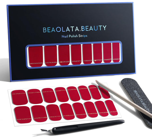Nail Polish Strips, 32PCS Salon Quality Wraps, Long Lasting Gel Nail Stickers for Women Easy Apply& Remove (Tasting Wine Red)