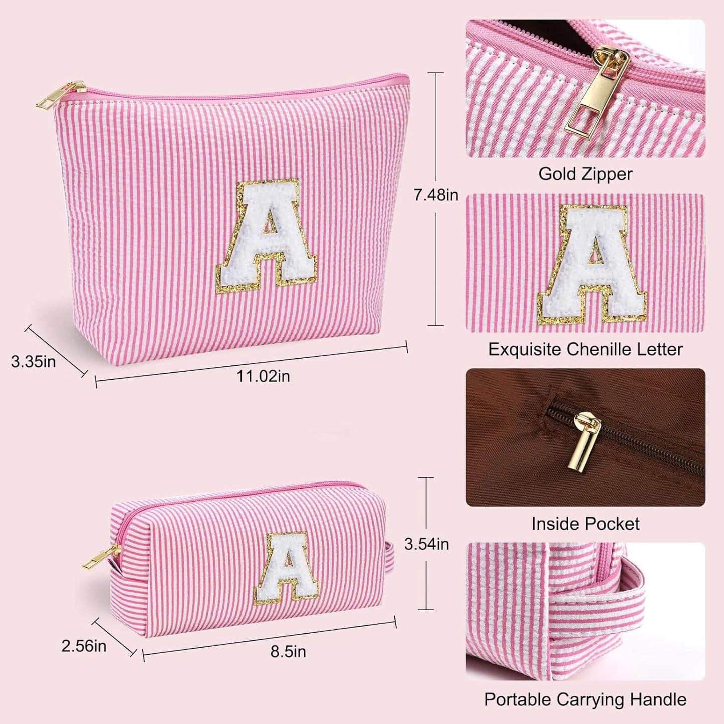 YOOLIFE Birthday Gifts for 3 4 5 6 7 8 9 10 11 12 13 Year Old Girls - Personalized Cute Pink Initial Birthday Gifts for Kids Makeup Bag for Girls Daughter Sister Teacher Friend Girlfriend K