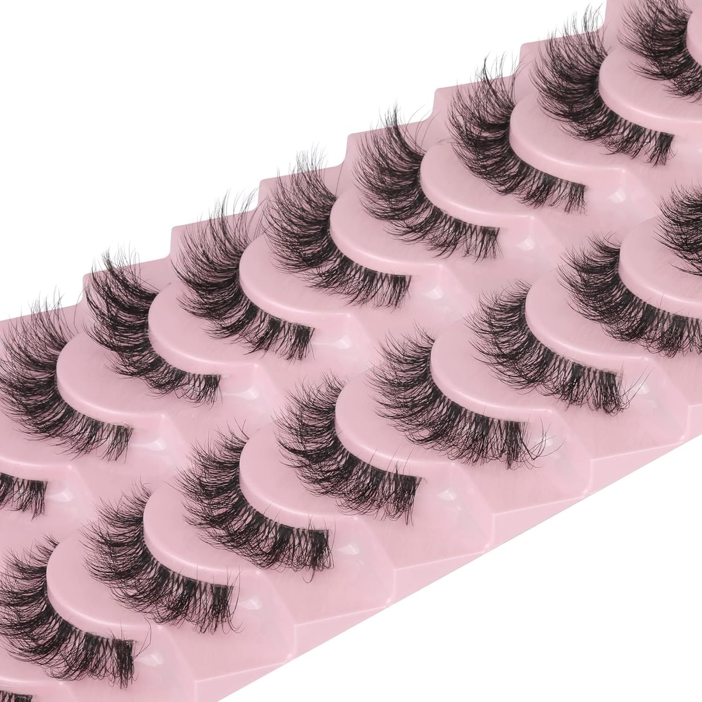 FANXITON Mink Lashes with Clear Band 15 MM 10 Pairs Cat-Eye Lashes Natural Look False Eyelashes Pack Wispy Eyelashes 3D Faux Mink Eyelashes