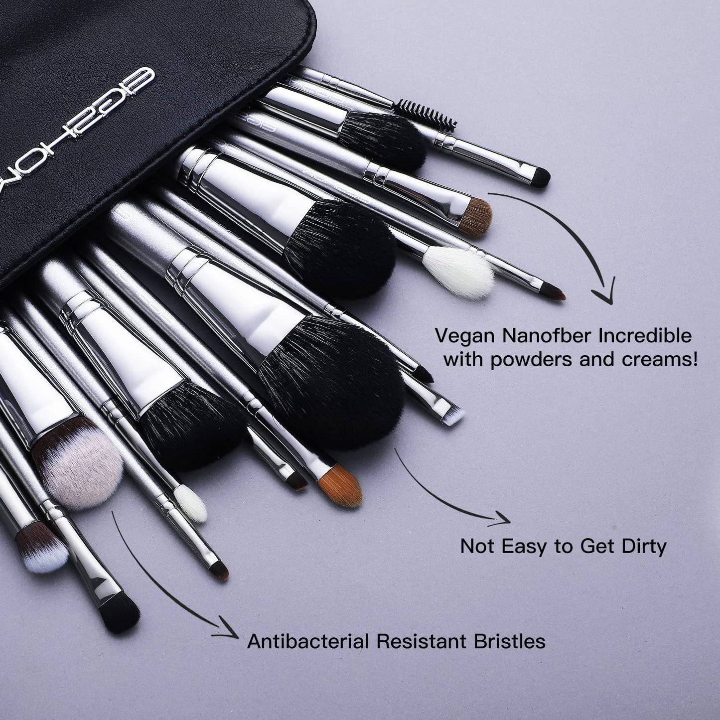 Professional Makeup Brush Set, EIGSHOW High End Makeup Brushes for Foundation Powder Blending Blush Bronzer Eyeliner Eyeshadow with Case (PRO 18pcs Grey)