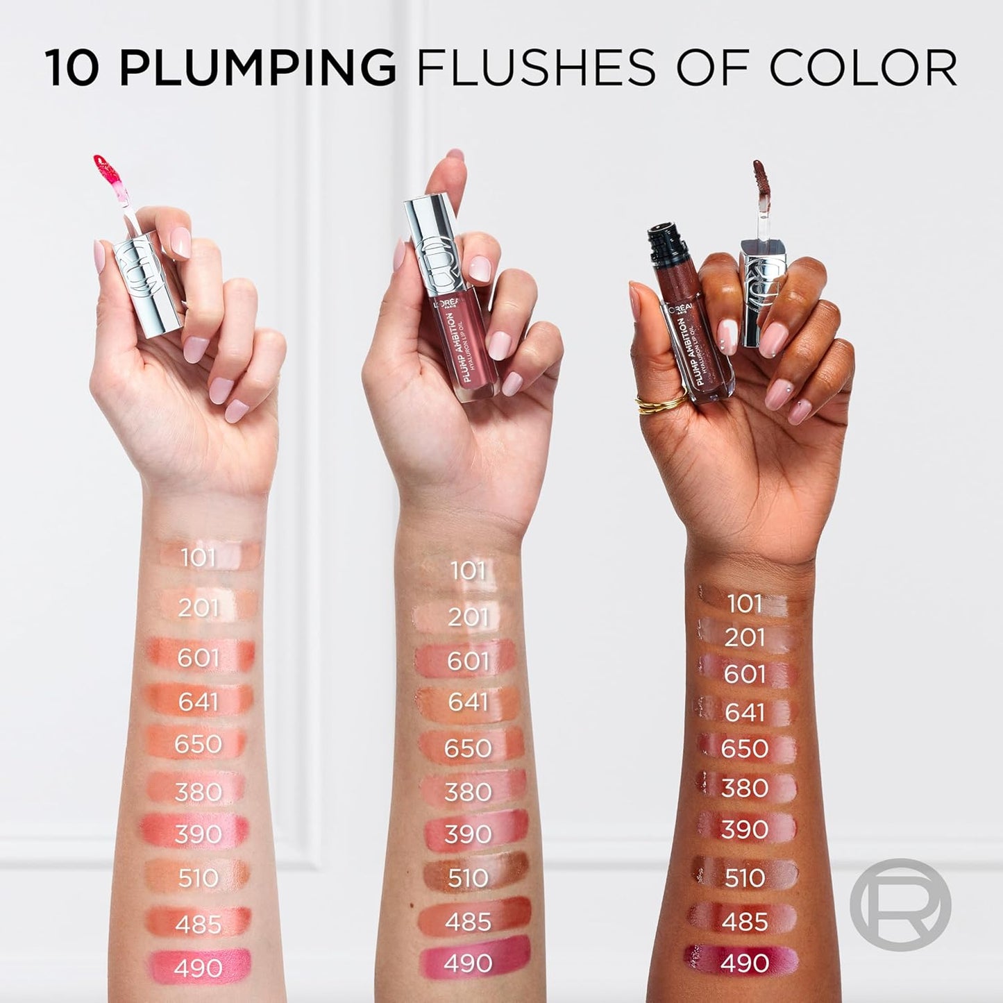 L'Oreal Paris Plump Ambition Hyaluron Lip Oil, 24 HR Lip Gloss with Hyaluronic Acid, Volumizing Formula with Glass-Like Shine, Rouge In Love 380, 0.16 Fl Oz