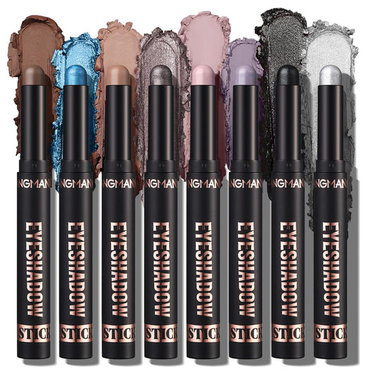 LANGMANNI 8 PCS Pro Kit Eyeshadow Stick Gift Makeup Set,Matte Earth Color+Bright Metal Color Multifunctional Contour Stick,Waterproof & Long-Lasting Eyeshadow (#C)