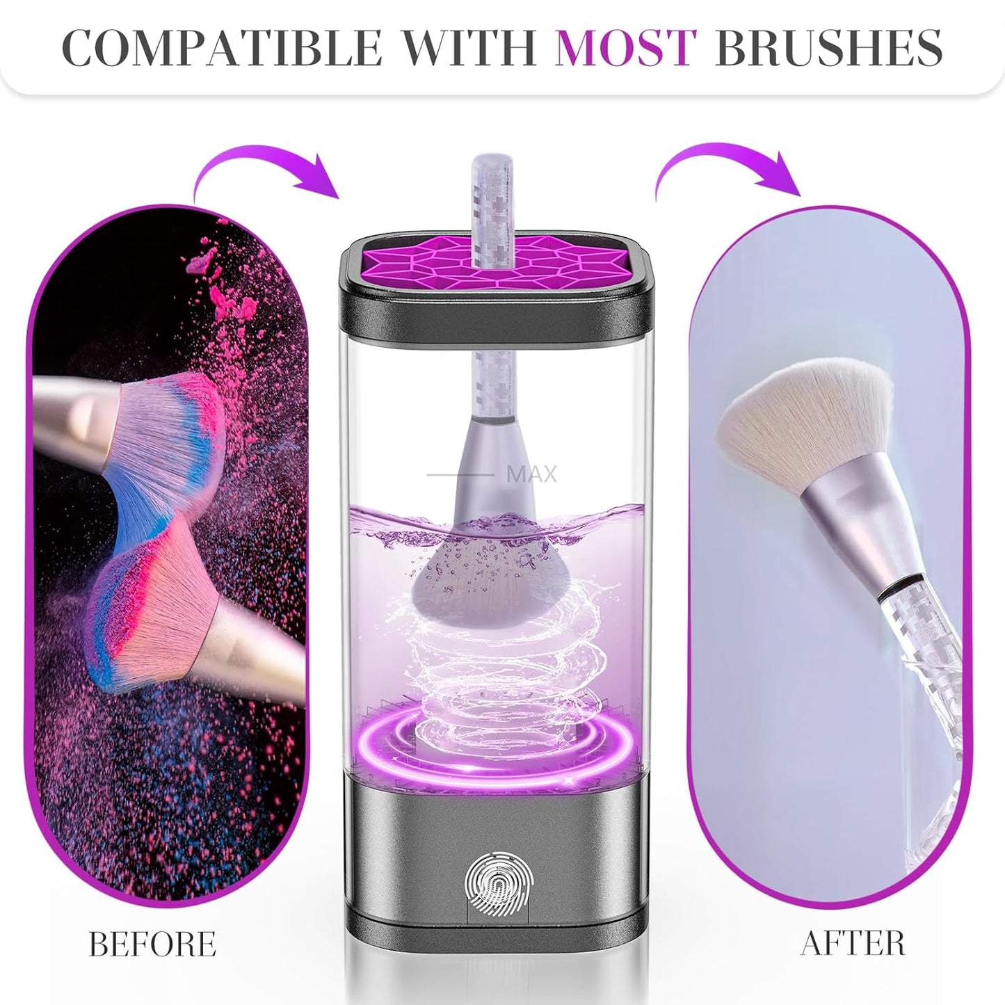Electric Makeup Multi-Functional Cosmetic Brush Cleaner, Portable Automatic Makeup Brush Cleaning Solution With Dryer-Holder, Charger, USB-C cable, Beauty Gift for Women