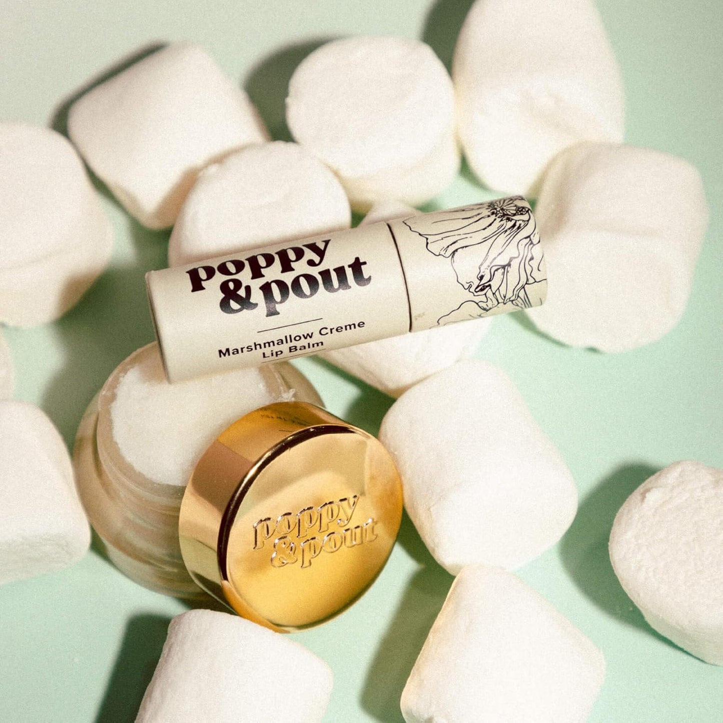 Poppy & Pout Marshmallow Creme Jumbo Lip Balm | All Natural Lip Balms & Moisturizers | Hydrates with Beeswax, Vitamin E, Organic Coconut Oil | Cruelty-Free | Lip Balm in Recyclable Cardboard Tube