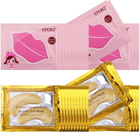 30 Pack Collagen Crystal Lip Masks and Gold Under Eye Masks Natural Moisturizing Gel Anti-Aging Anti Chapped Hydrating Reducing Puffiness Dark Circles and Wrinkles Lip Eye Pads for Women Men