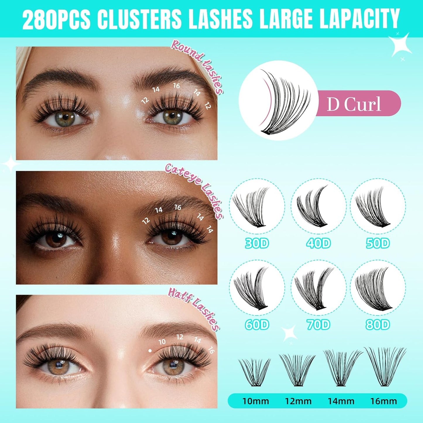 Lash Clusters Wispy 280PCS Eyelash Extension 30D 40D Cluster Lashes Individual Lashes DIY Lash Extension Natural Look Cluster Eyelash Extensions Soft False Eyelashes at Home for Beginners(12mm)