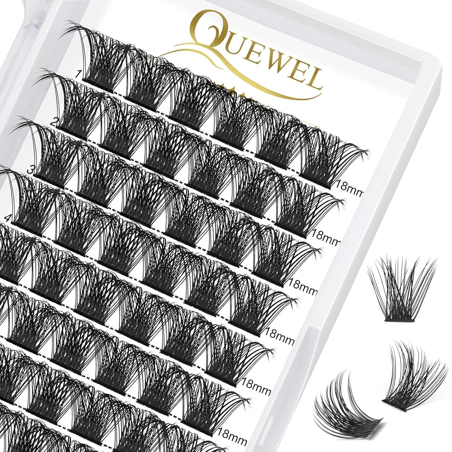 QUEWEL Cluster Lashes 72 Pcs Wide Stem Individual Lashes C/D Curl 8-18mm Length DIY Eyelash Extension False Eyelashes Natural&Mega Styles Soft for Personal Makeup Use at Home (Mega-C-18)