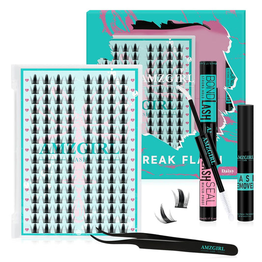 Lash Clusters Kit 128PCS Left & Right Lashes Cluster Kit with Wide Band Eyelash Clusters,White Eyelash Bond and Seal,Lash Remover and Tweezer for Cluster Eyelash Extensions(Daisy,D-12mm)
