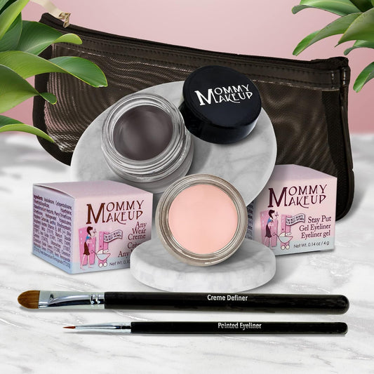 The Everlasting Eye 5 Piece Waterproof Makeup Set. Gel Eyeliner, Creme Eyeshadow, 2 brushes and Mesh Bag. Paraben-free, Talc-free, Cruelty-free. Cashmere/Chocolate Kiss 2502