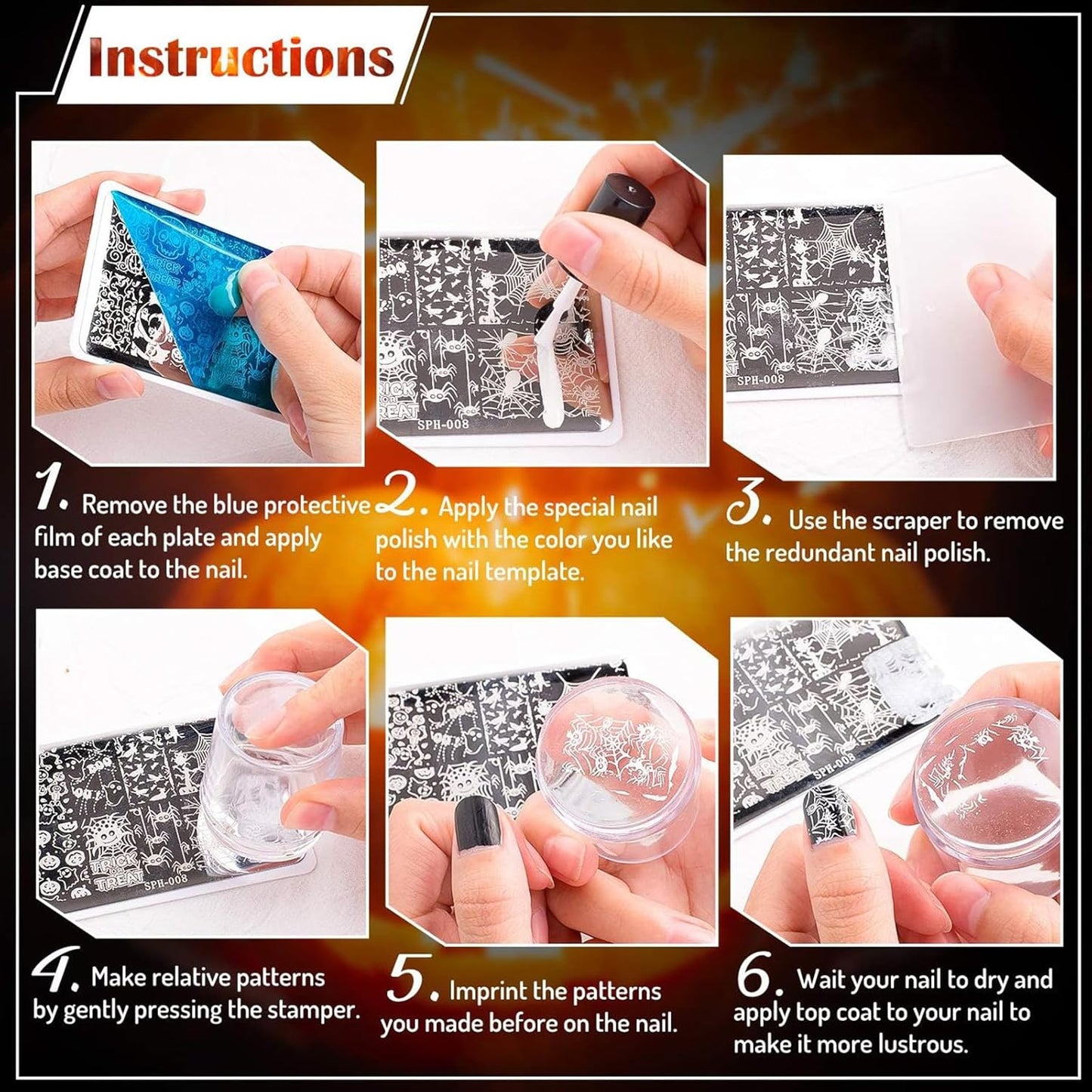 Whaline 6Pcs Animal Print Nail Plates Stamping Set Leopard Print Stamp Templates Nail Art Plates for DIY Print Manicure Salon Design Gift