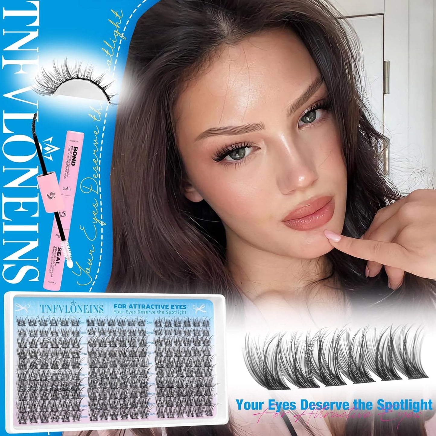 Wispy Lash Clusters Kit Natural Cluster Eyelash Extension C-curly Eyelash Clusters Kit 180Pcs Lash Extension Kit 10-16MM Individual Lashes Clusters Lightweight Eyelash Extension Kit by TNFVLONEINS