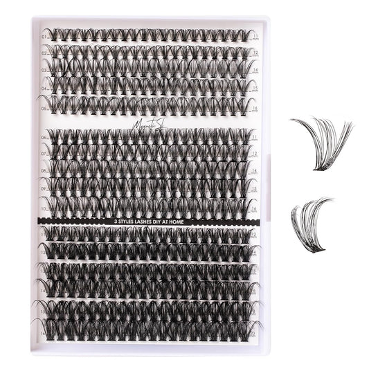Lash Clusters 320pcs Individual Lashes 30D&40D&60D DIY Lash Extensions D Curl Lash Clusters False Eyelashes Natural Look 11-20mm Mix Cluster Eyelash Extensions EASY TO USE (30D+40D+60D-0.07D)