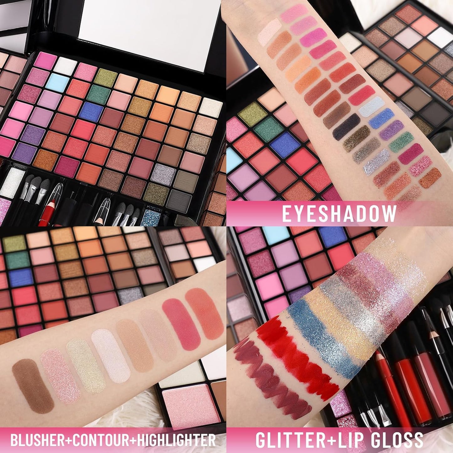 All In One Professional Makeup Kit Include Eyeshadow Palette Blushes Compact Bronzing Highlighter Powder Glitter Lipliner Eyeliner Pencil Brushes with Mirror Make Up Set Christmas Gifts For Women Girl