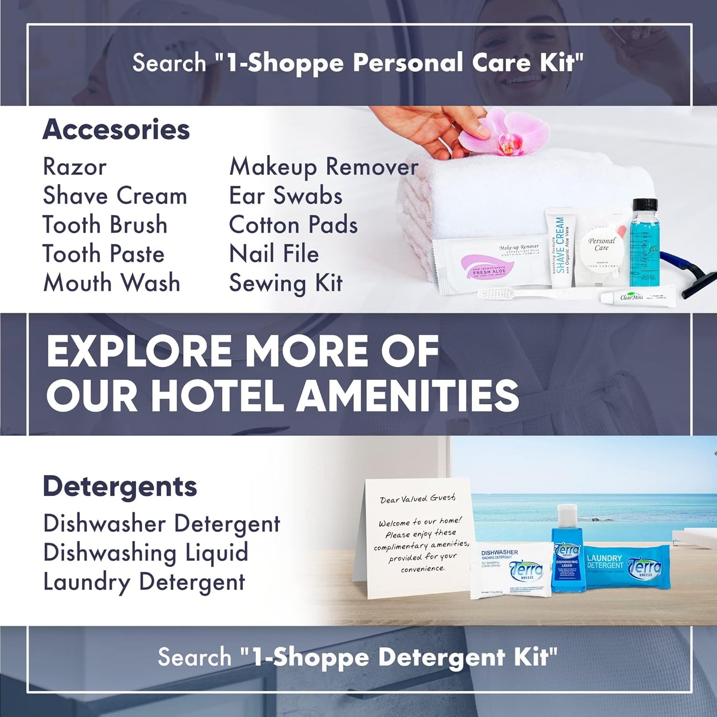 Desert Breeze Hotel Soaps and Toiletries Bulk Set | 1oz Hotel Shampoo & Conditioner, Body Wash, Body Lotion & Bar Soap | Half Pallet 21 cases with 300 units each - 6,300 pieces