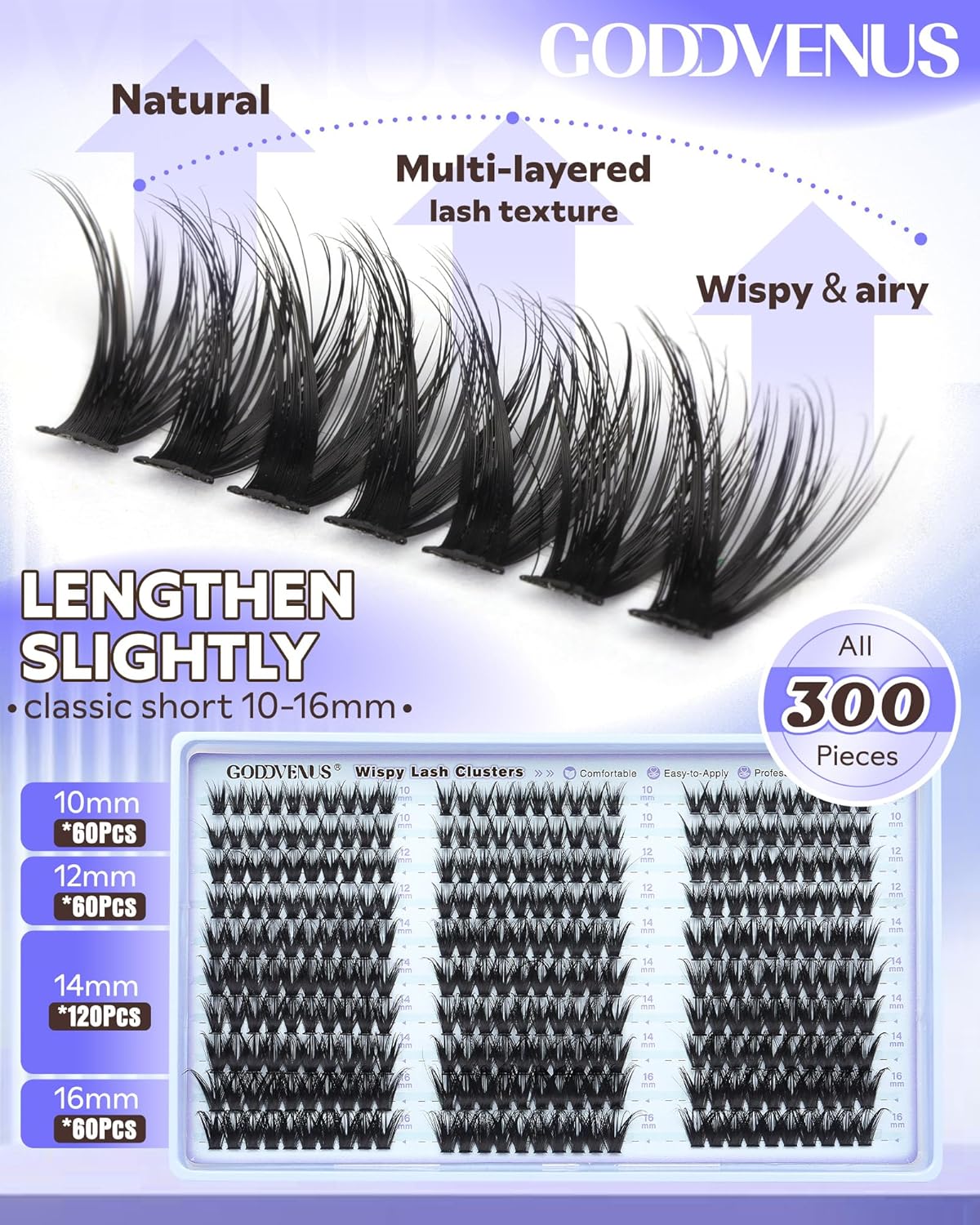 Wispy Lash Clusters Kit Natural Fairy Wet Eyelash Clusters Kit 300 Pcs Cluster Eyelash Extensions Kit for DIY Reusable Waterproof Individual Lash Extension (10-16mm CC Curl)