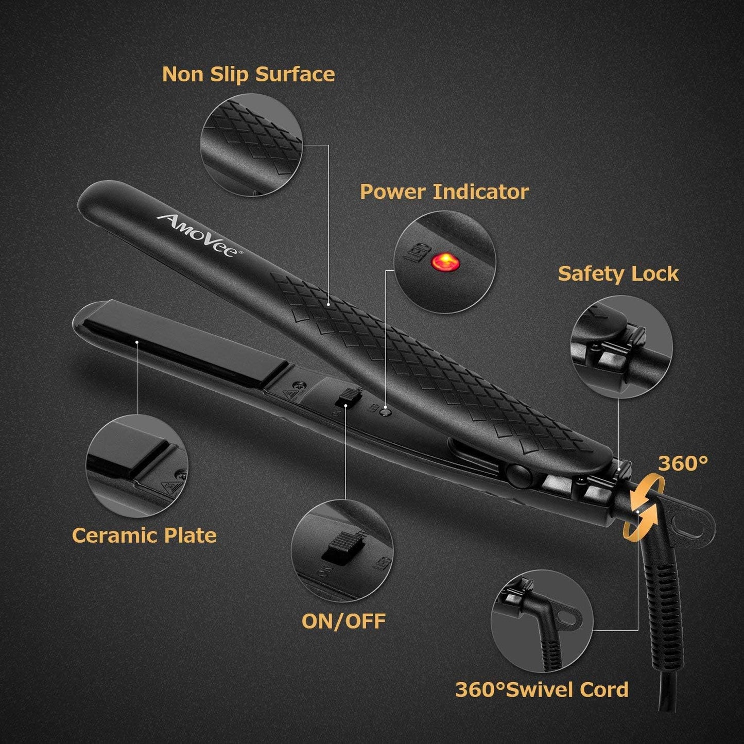 Mini Flat Iron, 0.7 Inch Mini Hair Straightener, Small Flat Iron for Short Hair,Curls Bangs, Dual Voltage Travel Hair Straightener（Black）